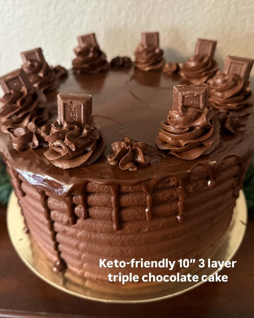 10 inch 2 layer triple chocolate sugar free cake